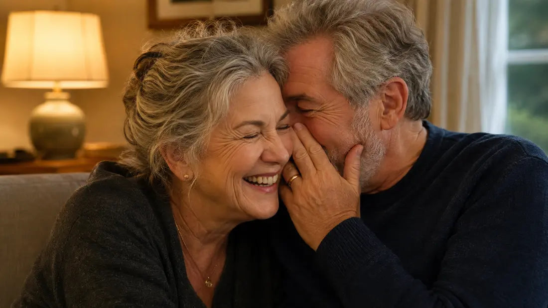 A couple sharing the private phrase that always makes them laugh