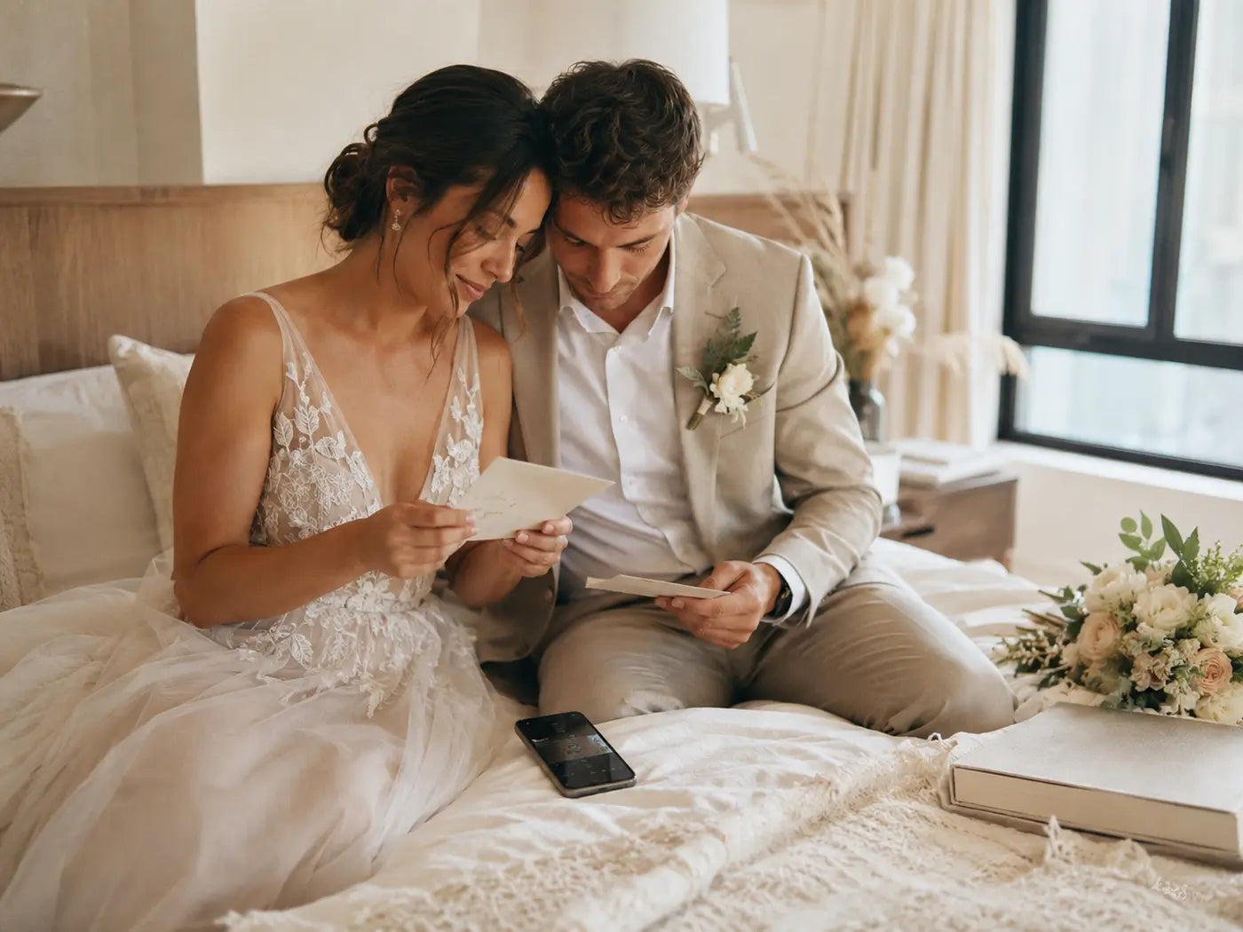 Newlyweds reliving their recorded vows together